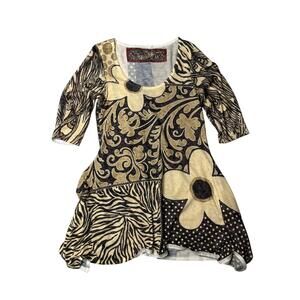 Amma Women's black Cream Zebra Floral Print Midi Dress Size M